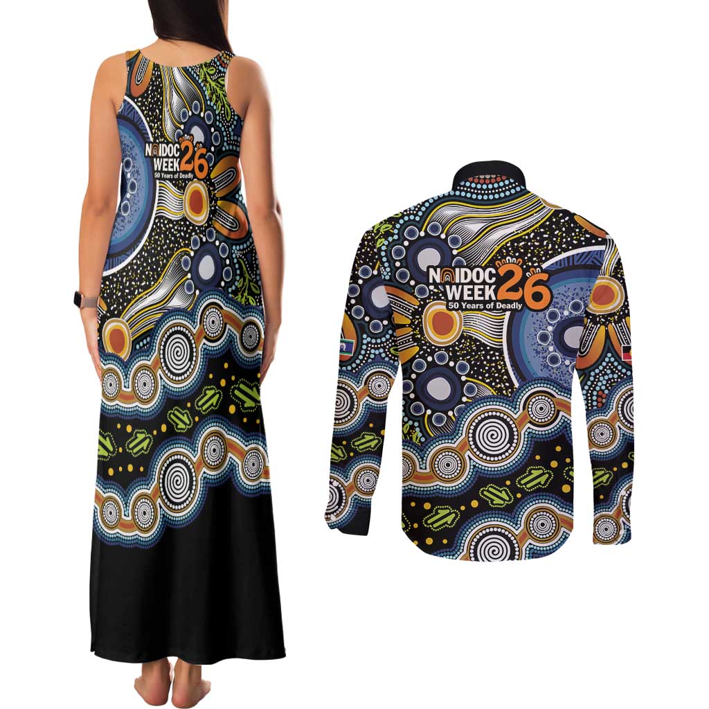 NAIDOC Deadly 50 Years Couples Matching Tank Maxi Dress and Long Sleeve Button Shirt Aboriginal and Torres Strait Islander