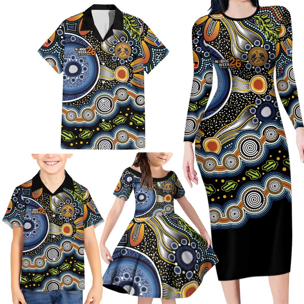 NAIDOC Deadly 50 Years Family Matching Long Sleeve Bodycon Dress and Hawaiian Shirt Aboriginal and Torres Strait Islander
