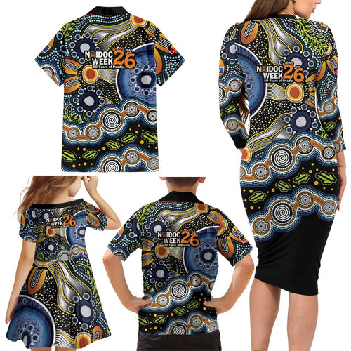 NAIDOC Deadly 50 Years Family Matching Long Sleeve Bodycon Dress and Hawaiian Shirt Aboriginal and Torres Strait Islander