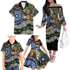 NAIDOC Deadly 50 Years Family Matching Off The Shoulder Long Sleeve Dress and Hawaiian Shirt Aboriginal and Torres Strait Islander
