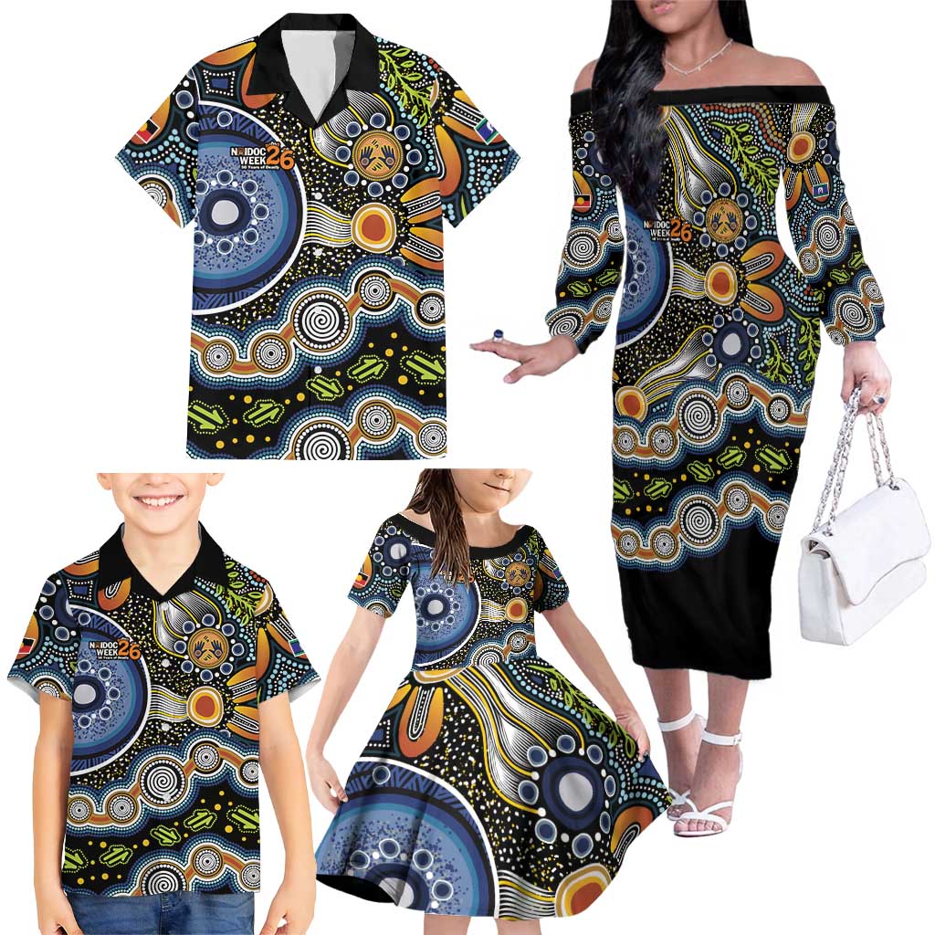 NAIDOC Deadly 50 Years Family Matching Off The Shoulder Long Sleeve Dress and Hawaiian Shirt Aboriginal and Torres Strait Islander