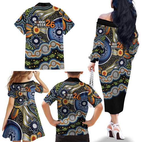 NAIDOC Deadly 50 Years Family Matching Off The Shoulder Long Sleeve Dress and Hawaiian Shirt Aboriginal and Torres Strait Islander