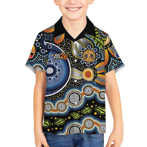 NAIDOC Deadly 50 Years Family Matching Off The Shoulder Long Sleeve Dress and Hawaiian Shirt Aboriginal and Torres Strait Islander