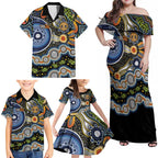 NAIDOC Deadly 50 Years Family Matching Off Shoulder Maxi Dress and Hawaiian Shirt Aboriginal and Torres Strait Islander