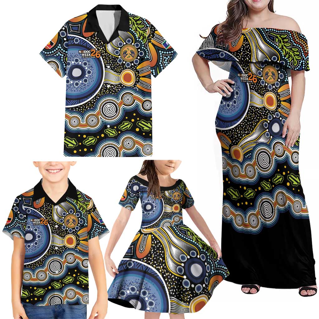 NAIDOC Deadly 50 Years Family Matching Off Shoulder Maxi Dress and Hawaiian Shirt Aboriginal and Torres Strait Islander