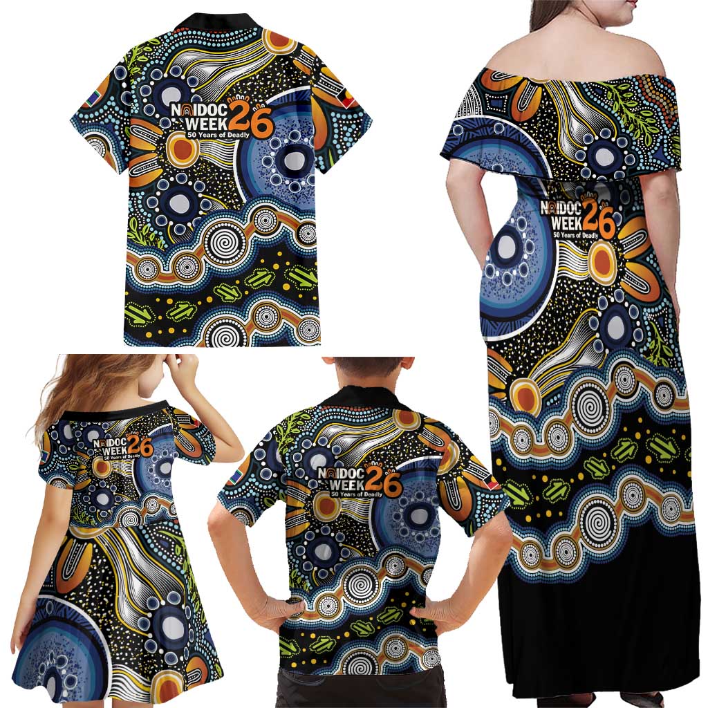 NAIDOC Deadly 50 Years Family Matching Off Shoulder Maxi Dress and Hawaiian Shirt Aboriginal and Torres Strait Islander
