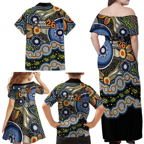 NAIDOC Deadly 50 Years Family Matching Off Shoulder Maxi Dress and Hawaiian Shirt Aboriginal and Torres Strait Islander