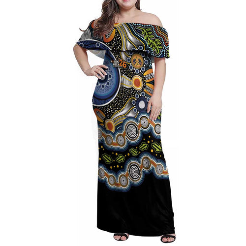NAIDOC Deadly 50 Years Family Matching Off Shoulder Maxi Dress and Hawaiian Shirt Aboriginal and Torres Strait Islander