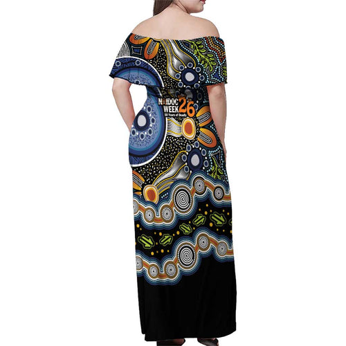 NAIDOC Deadly 50 Years Family Matching Off Shoulder Maxi Dress and Hawaiian Shirt Aboriginal and Torres Strait Islander