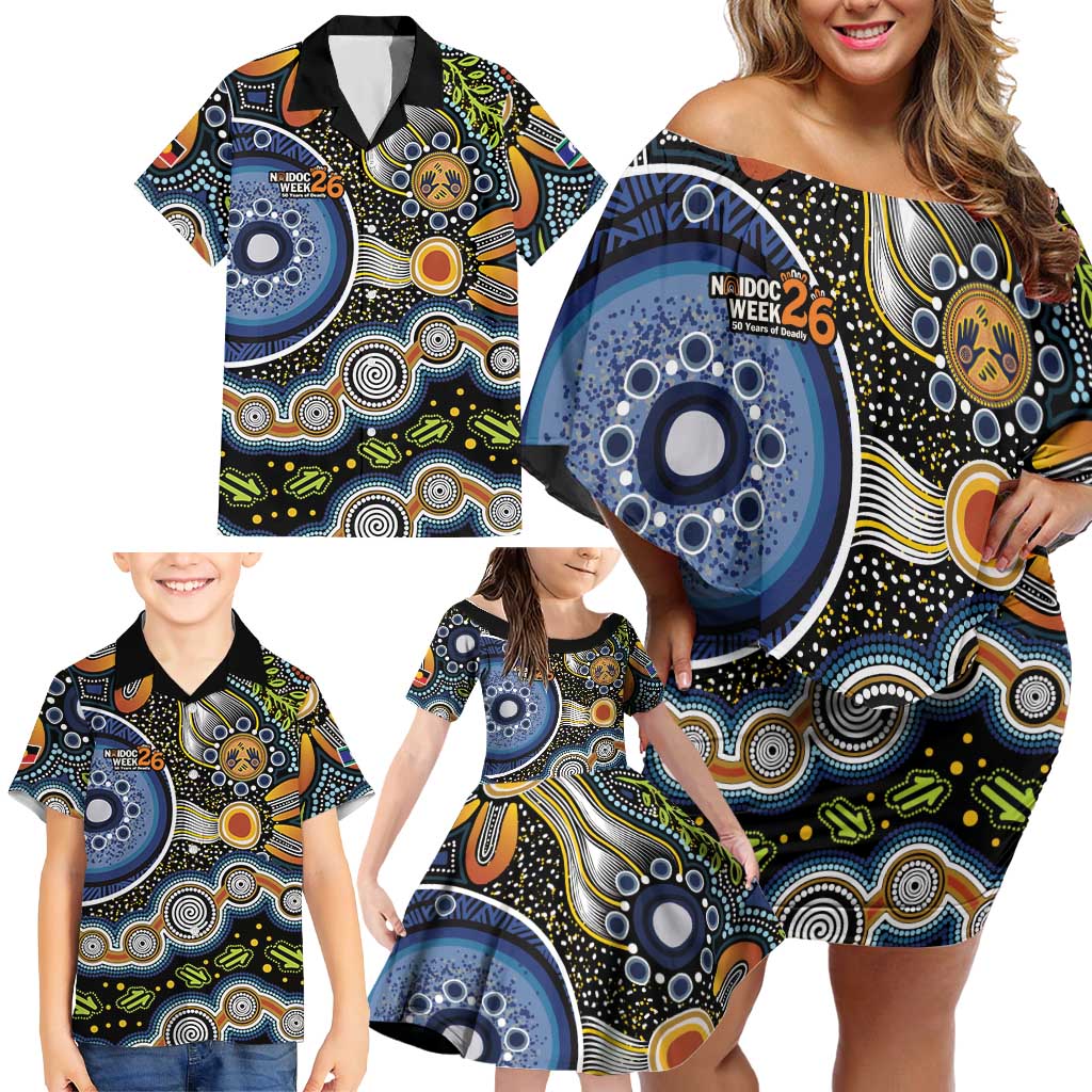 NAIDOC Deadly 50 Years Family Matching Off Shoulder Short Dress and Hawaiian Shirt Aboriginal and Torres Strait Islander