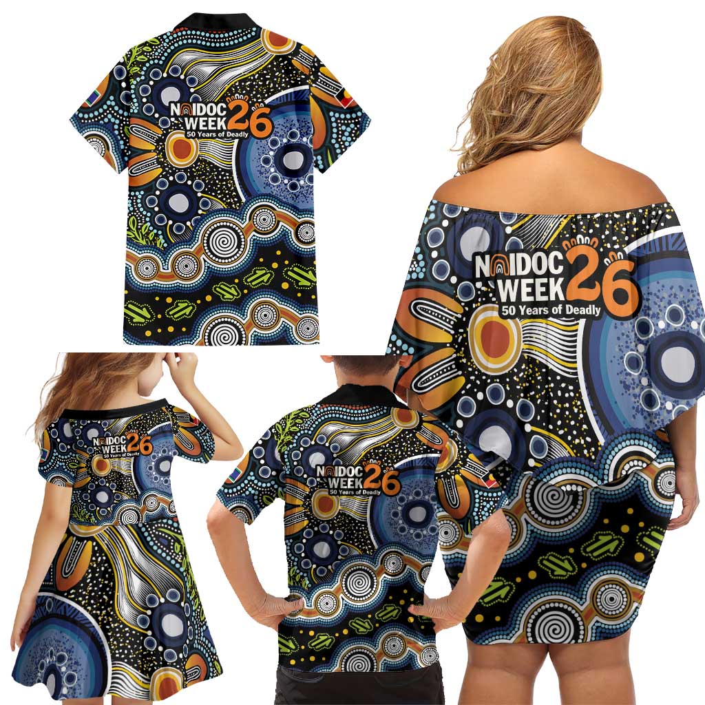 NAIDOC Deadly 50 Years Family Matching Off Shoulder Short Dress and Hawaiian Shirt Aboriginal and Torres Strait Islander