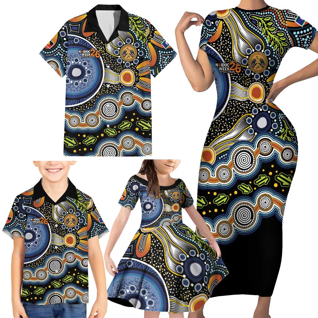 NAIDOC Deadly 50 Years Family Matching Short Sleeve Bodycon Dress and Hawaiian Shirt Aboriginal and Torres Strait Islander