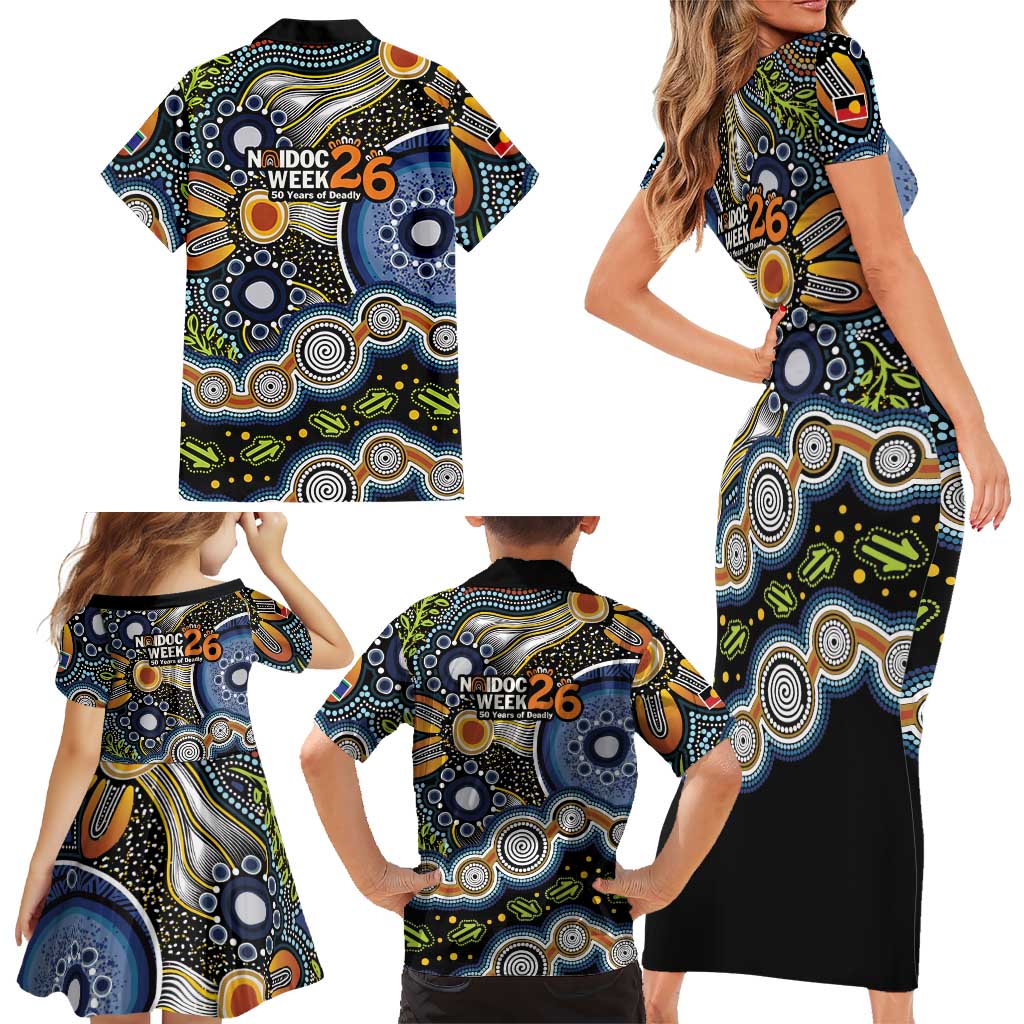 NAIDOC Deadly 50 Years Family Matching Short Sleeve Bodycon Dress and Hawaiian Shirt Aboriginal and Torres Strait Islander
