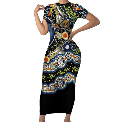 NAIDOC Deadly 50 Years Family Matching Short Sleeve Bodycon Dress and Hawaiian Shirt Aboriginal and Torres Strait Islander