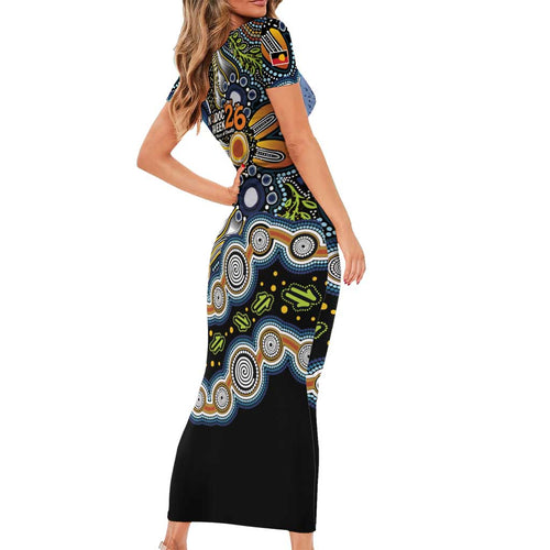 NAIDOC Deadly 50 Years Family Matching Short Sleeve Bodycon Dress and Hawaiian Shirt Aboriginal and Torres Strait Islander