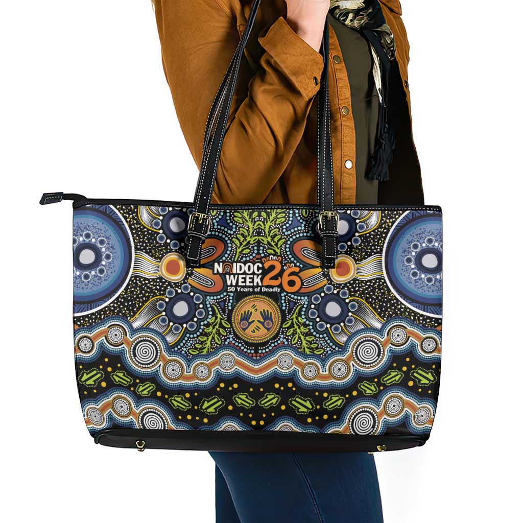 NAIDOC Deadly 50 Years Leather Tote Bag Aboriginal and Torres Strait Islander
