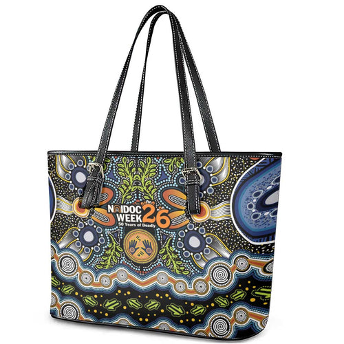 NAIDOC Deadly 50 Years Leather Tote Bag Aboriginal and Torres Strait Islander