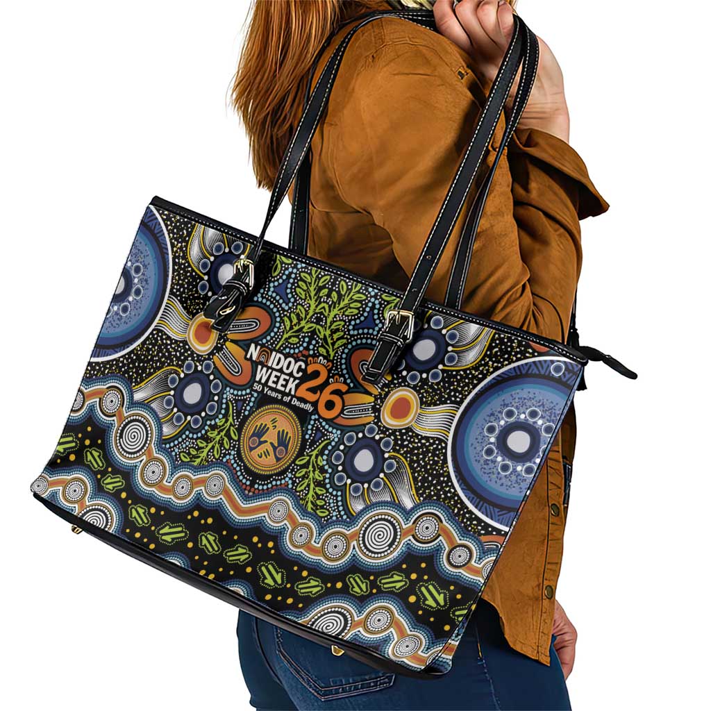 NAIDOC Deadly 50 Years Leather Tote Bag Aboriginal and Torres Strait Islander