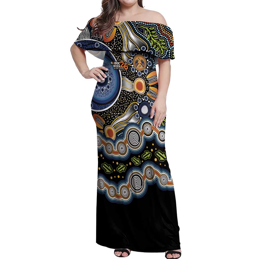 NAIDOC Deadly 50 Years Off Shoulder Maxi Dress Aboriginal and Torres Strait Islander