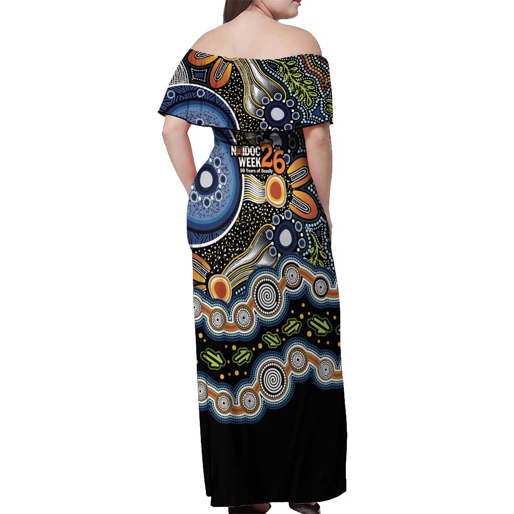 NAIDOC Deadly 50 Years Off Shoulder Maxi Dress Aboriginal and Torres Strait Islander