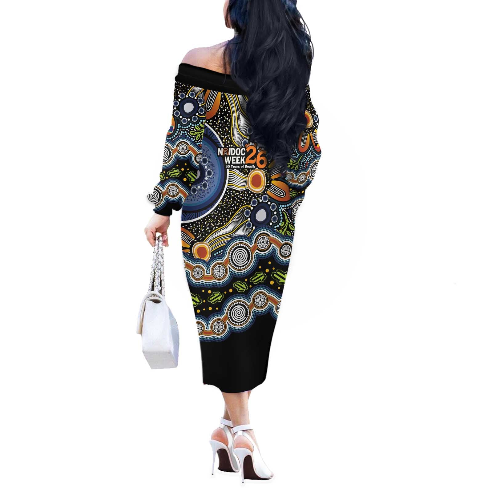 NAIDOC Deadly 50 Years Off The Shoulder Long Sleeve Dress Aboriginal and Torres Strait Islander