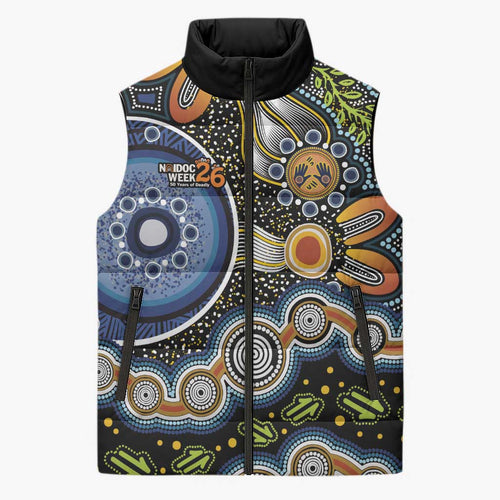 NAIDOC Deadly 50 Years Sleeveless Puffer Jacket Aboriginal and Torres Strait Islander