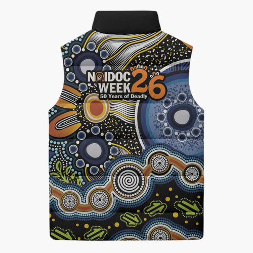 NAIDOC Deadly 50 Years Sleeveless Puffer Jacket Aboriginal and Torres Strait Islander