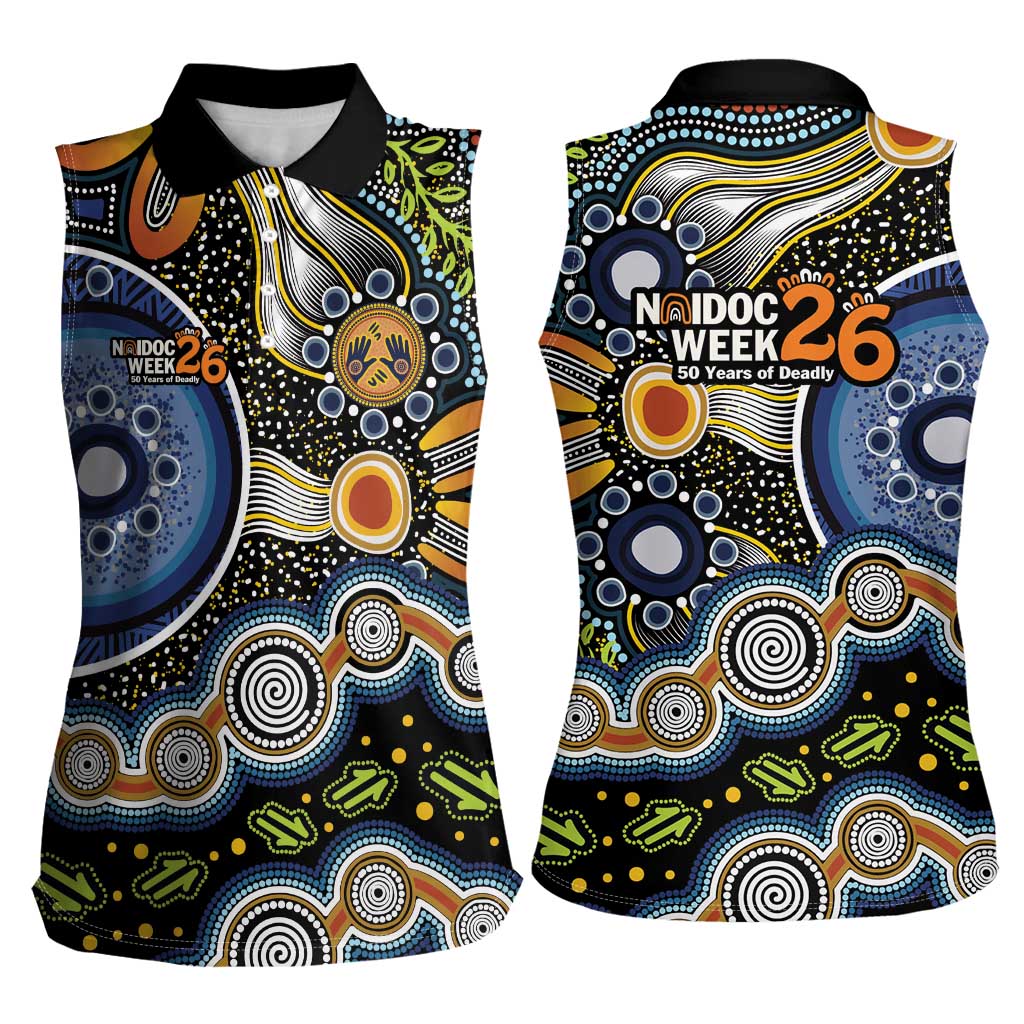 NAIDOC Deadly 50 Years Women Sleeveless Polo Shirt Aboriginal and Torres Strait Islander