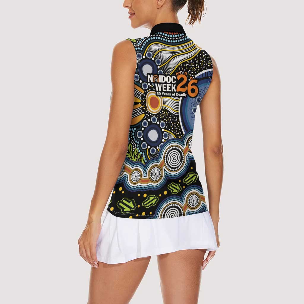 NAIDOC Deadly 50 Years Women Sleeveless Polo Shirt Aboriginal and Torres Strait Islander