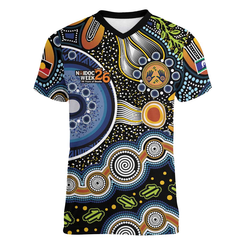 NAIDOC Deadly 50 Years Women V-Neck T-Shirt Aboriginal and Torres Strait Islander