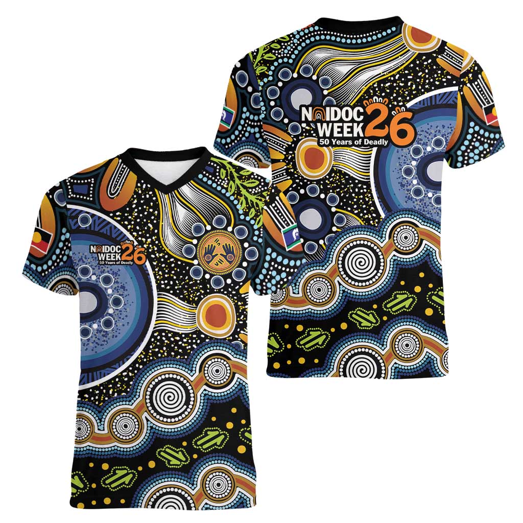 NAIDOC Deadly 50 Years Women V-Neck T-Shirt Aboriginal and Torres Strait Islander