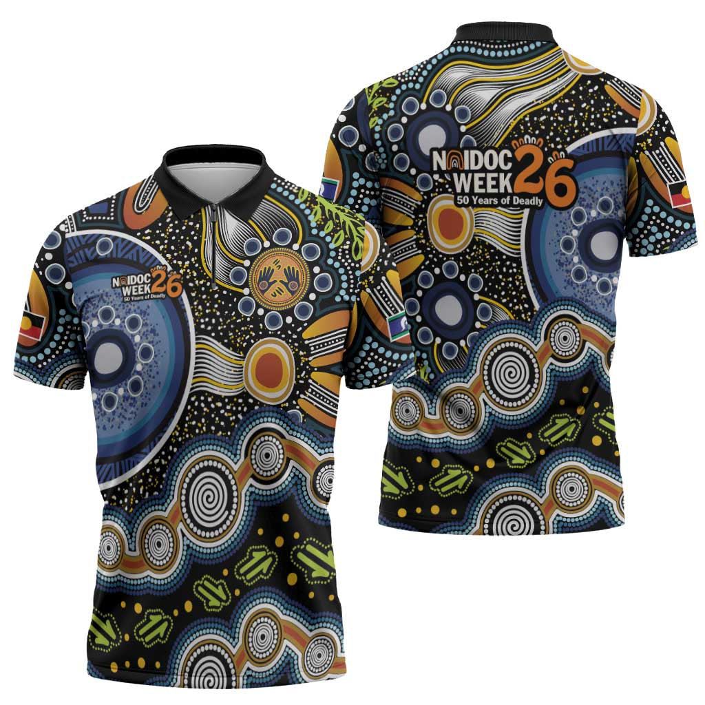 NAIDOC Deadly 50 Years Zipper Polo Shirt Aboriginal and Torres Strait Islander