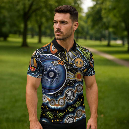 NAIDOC Deadly 50 Years Zipper Polo Shirt Aboriginal and Torres Strait Islander