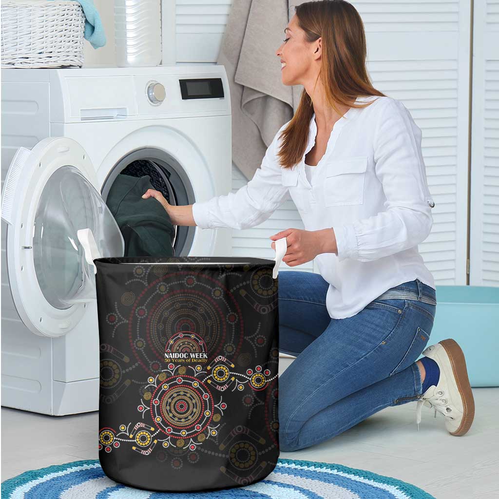 NAIDOC Deadly 50 Years Laundry Basket Aboriginal Black Gold Boomerang Art