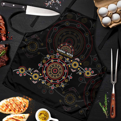 NAIDOC Deadly 50 Years Apron Aboriginal Black Gold Boomerang Art