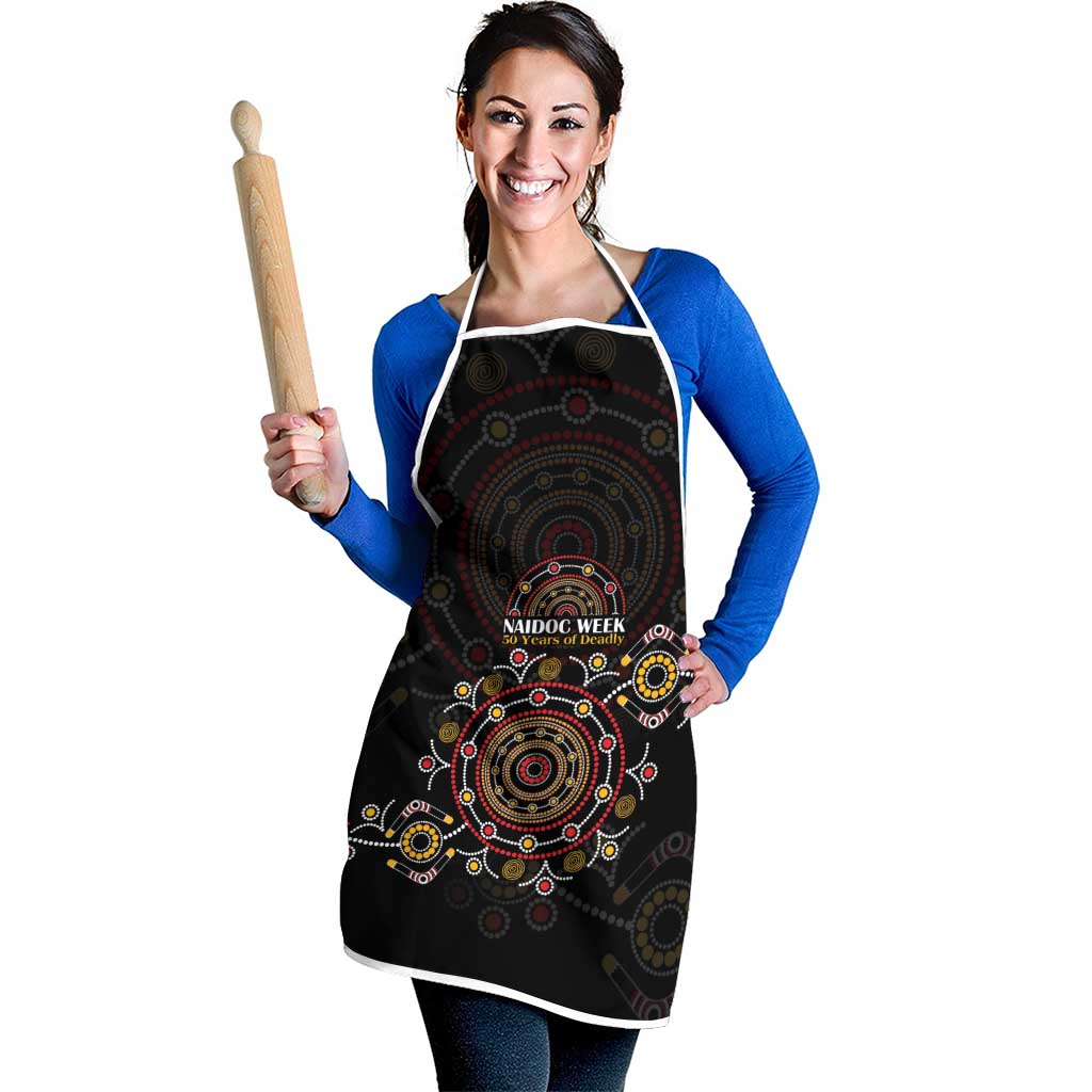 NAIDOC Deadly 50 Years Apron Aboriginal Black Gold Boomerang Art