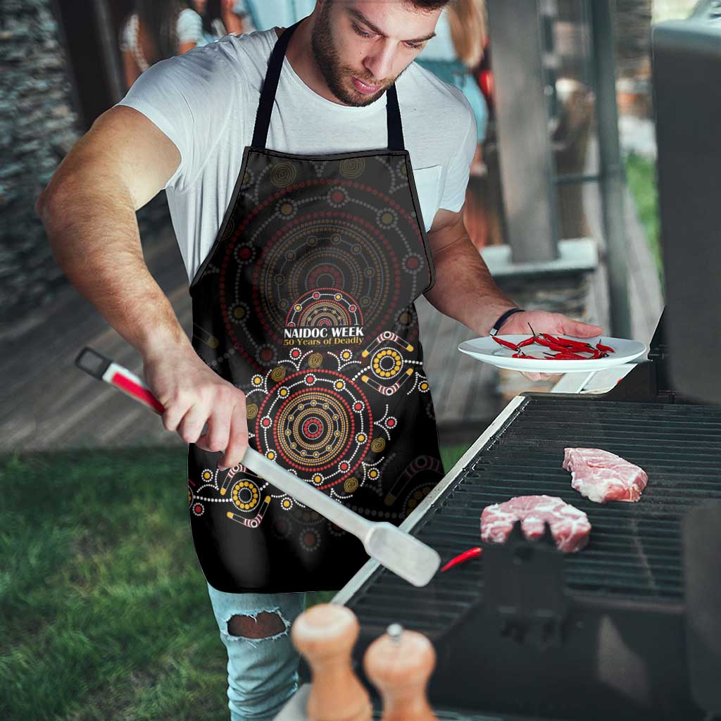 NAIDOC Deadly 50 Years Apron Aboriginal Black Gold Boomerang Art
