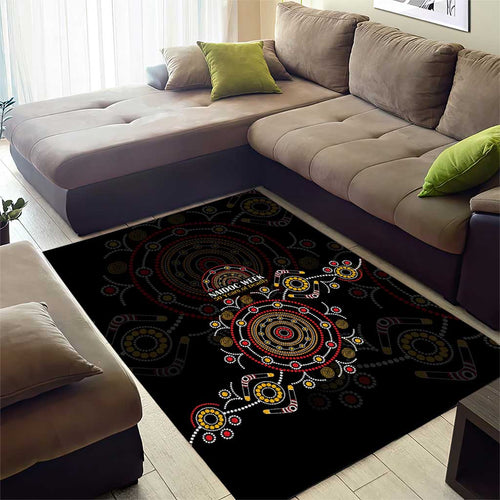 NAIDOC Deadly 50 Years Area Rug Aboriginal Black Gold Boomerang Art