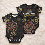 NAIDOC Deadly 50 Years Baby Onesie Aboriginal Black Gold Boomerang Art