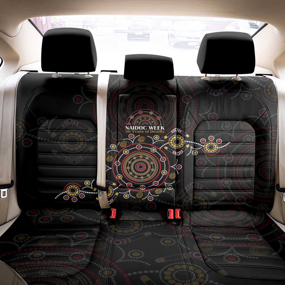 NAIDOC Deadly 50 Years Back Car Seat Cover Aboriginal Black Gold Boomerang Art