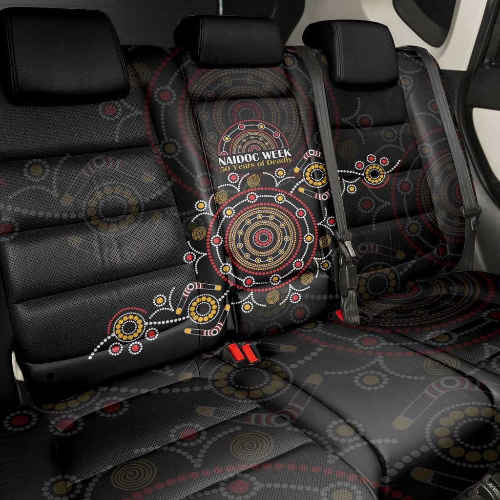 NAIDOC Deadly 50 Years Back Car Seat Cover Aboriginal Black Gold Boomerang Art