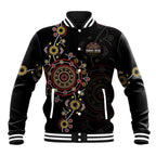 NAIDOC Deadly 50 Years Baseball Jacket Aboriginal Black Gold Boomerang Art