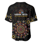 NAIDOC Deadly 50 Years Baseball Jersey Aboriginal Black Gold Boomerang Art