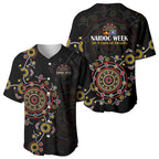NAIDOC Deadly 50 Years Baseball Jersey Aboriginal Black Gold Boomerang Art
