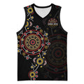 NAIDOC Deadly 50 Years Basketball Jersey Aboriginal Black Gold Boomerang Art