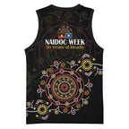 NAIDOC Deadly 50 Years Basketball Jersey Aboriginal Black Gold Boomerang Art