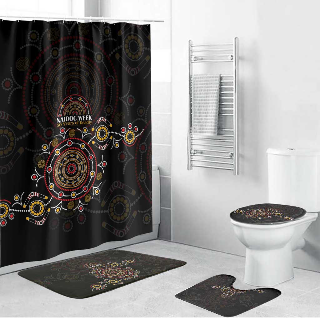 NAIDOC Deadly 50 Years Bathroom Set Aboriginal Black Gold Boomerang Art