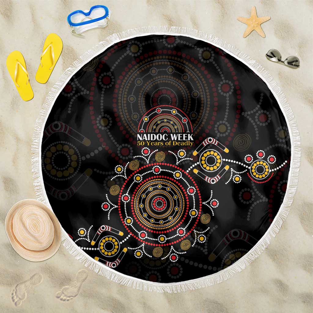 NAIDOC Deadly 50 Years Beach Blanket Aboriginal Black Gold Boomerang Art