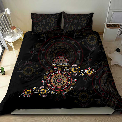 NAIDOC Deadly 50 Years Bedding Set Aboriginal Black Gold Boomerang Art