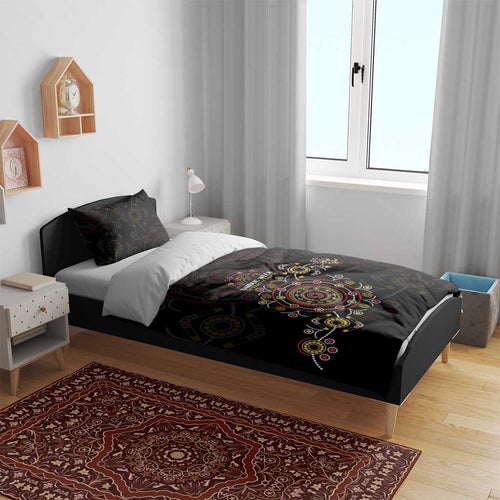 NAIDOC Deadly 50 Years Bedding Set Aboriginal Black Gold Boomerang Art